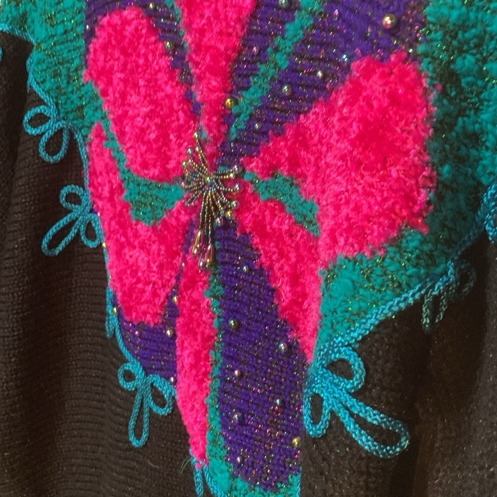 Vintage 80s 90s  Colorful Floral Women's Sweater Beaded Details Small/Medium - Picture 9 of 17